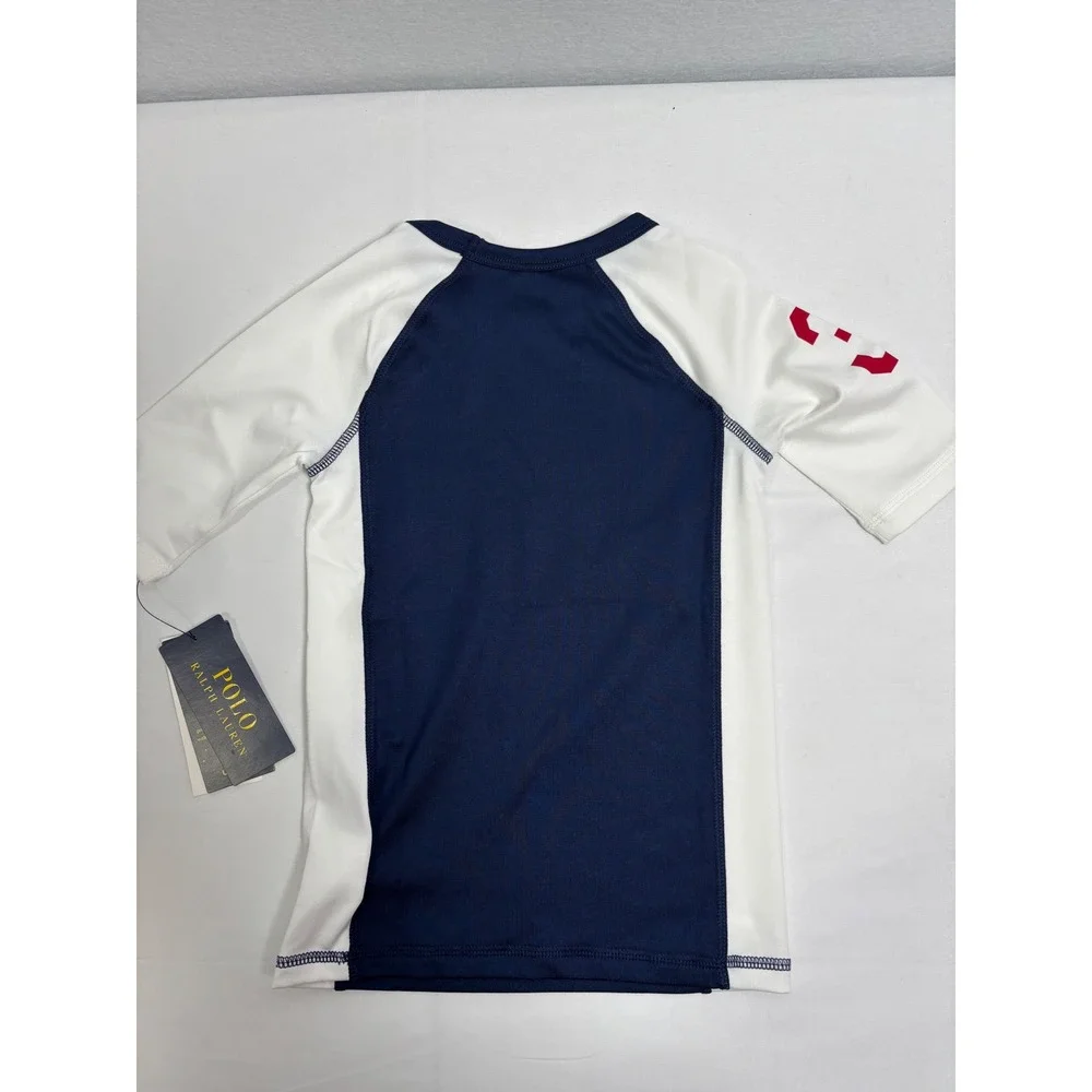 Polo Ralph Lauren Kids Navy White Rash Guard Swim Shirt UPF 40 Pony Logo 4/4T